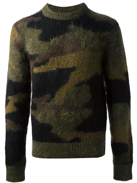 Michael Kors Mens Camo Pullover Sweater, Green, X